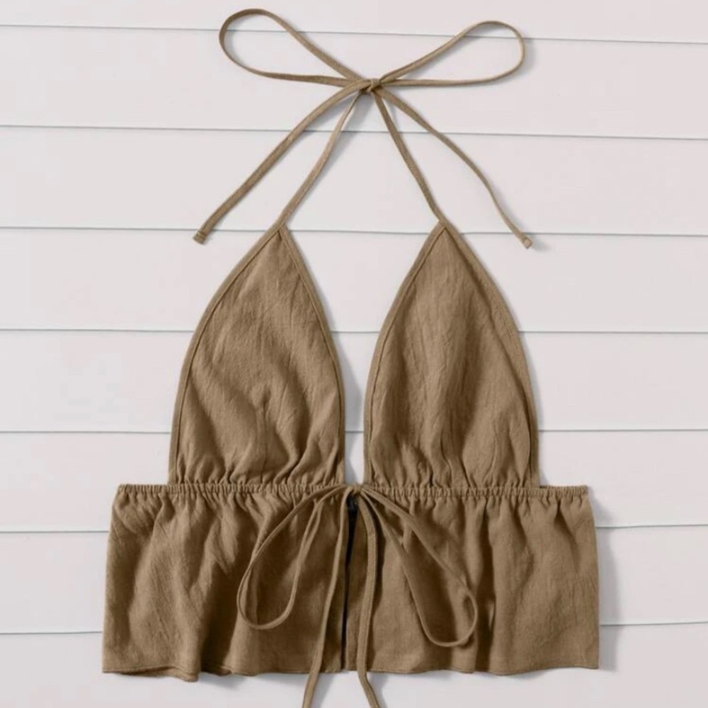 Self-tie halter crop top